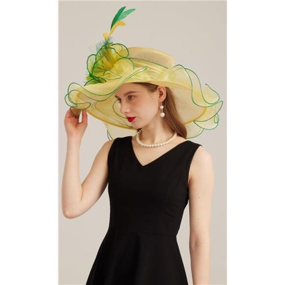 Women's Kentucky Derby Church Dress Hat 10-yellow,green - Picture 5 of 7